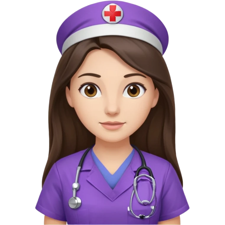 pretty brunette nurse with long hair in purple scrubs emoji