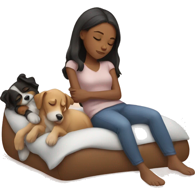 Girl sleeping with two dogs near her emoji