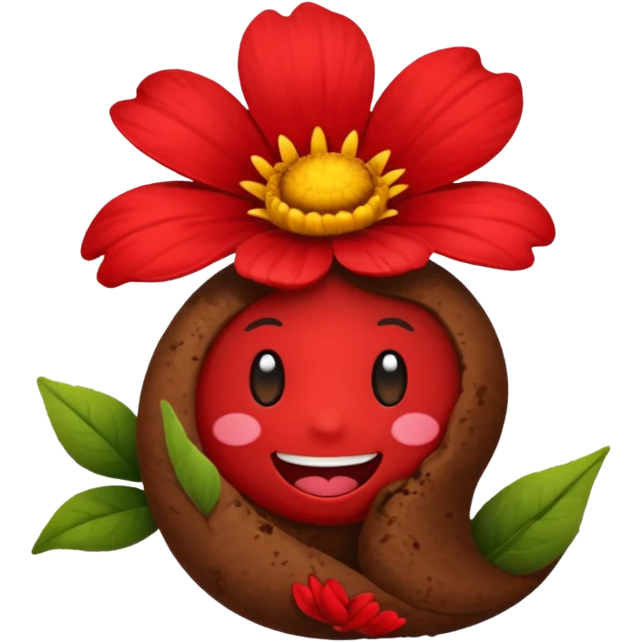 a little poop, who give a red flower emoji