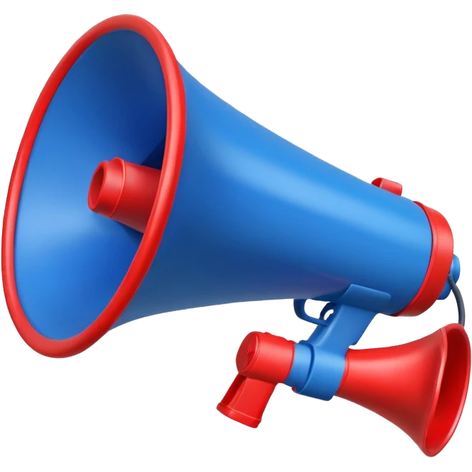 megafono de aviso de color rojo con azul emoji