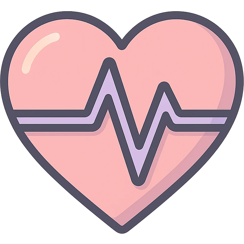 stylized heart with a cardiogram line inside, icon-color-outlined style, thin clean contours, soft rounded shapes, pastel palette #98B5BC, #B5B3C1, #C9A3C9, #E4C0CA, #F7DCD1, #F7C0AA, detailed shadows and highlights, soft lighting, transparent background, no base or decoration emoji