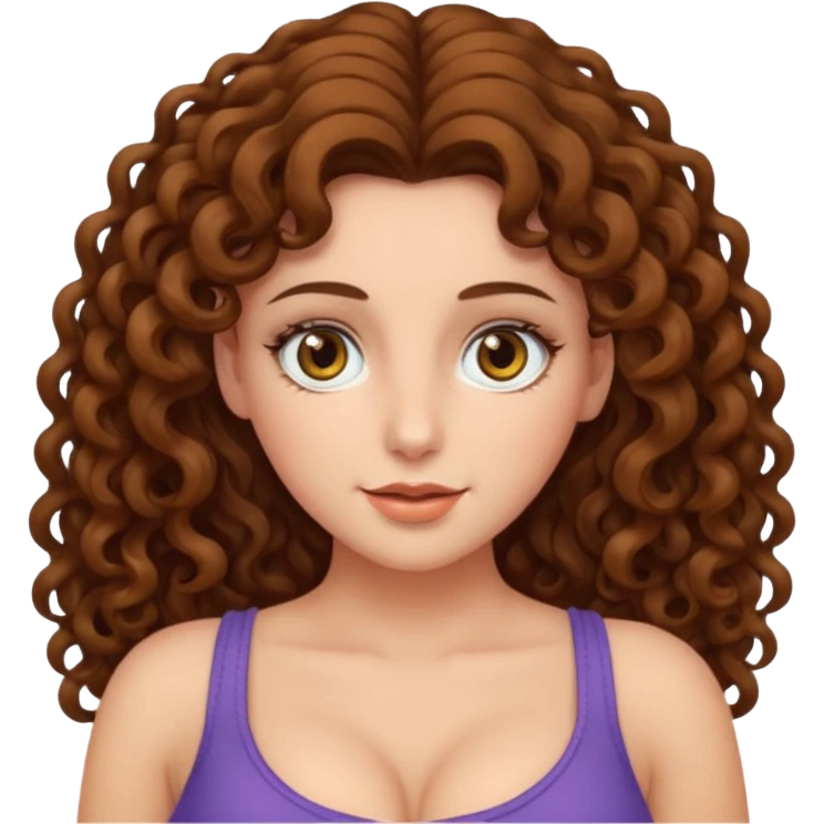 Long curly brown haired female with big boobs and hazel eyes emoji