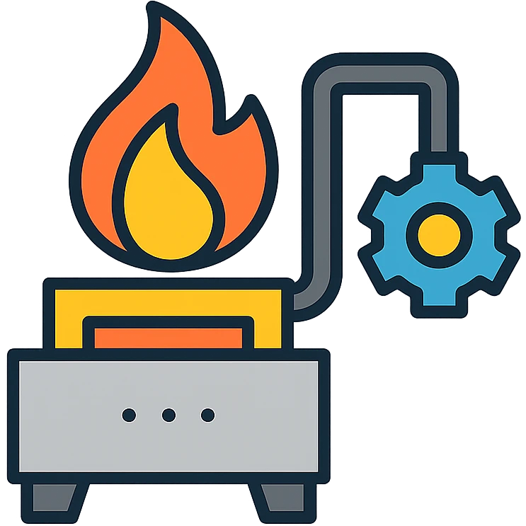 forge engineered industrial flame, color outline icon style, modern, clean, black outlines with color accents emoji