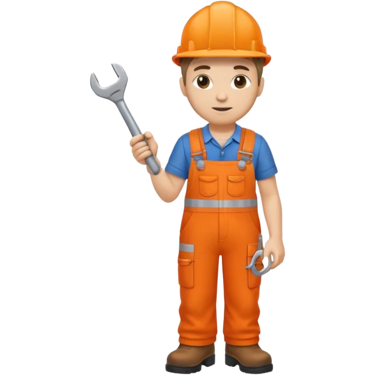 railway engineer in orange overalls, boots, holding a spanner emoji