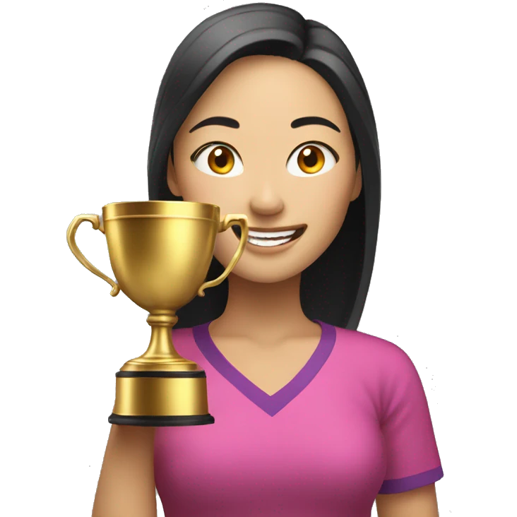 asian happy woman with a gold champion cup emoji