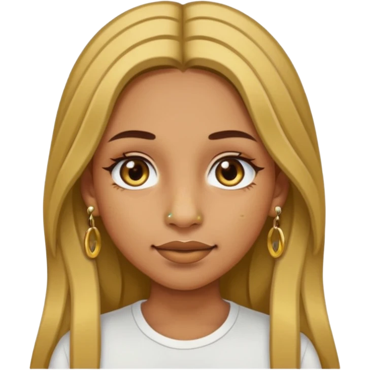 Girl with olive skin, long brown hair with blonde highlights, gold nose piercings on both sides, and braces  emoji