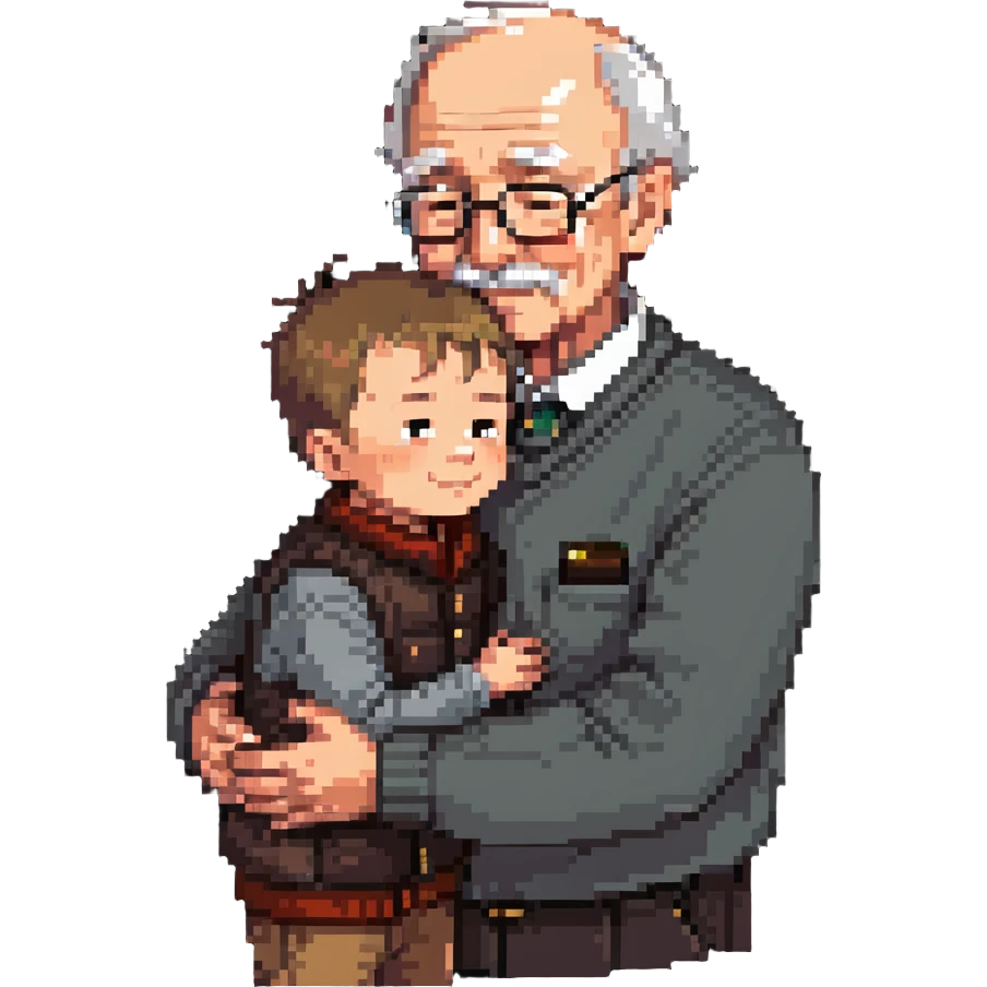 small kid hugging their granddad, warm and affectionate emoji