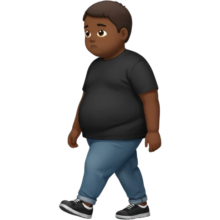 sad fat young boy in black t shirt walking from the side emoji