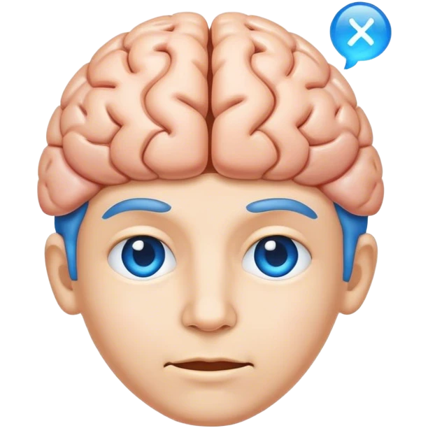 All blue adult person face emoji with a brain for hair emoji