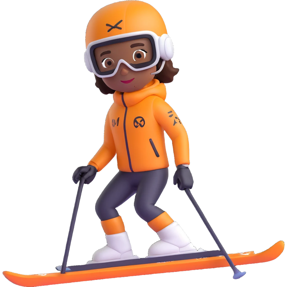Nike-themed skier with brown skin, visible tattoos on arms, wearing modern ski gear, in a modern 3D emoji style emoji