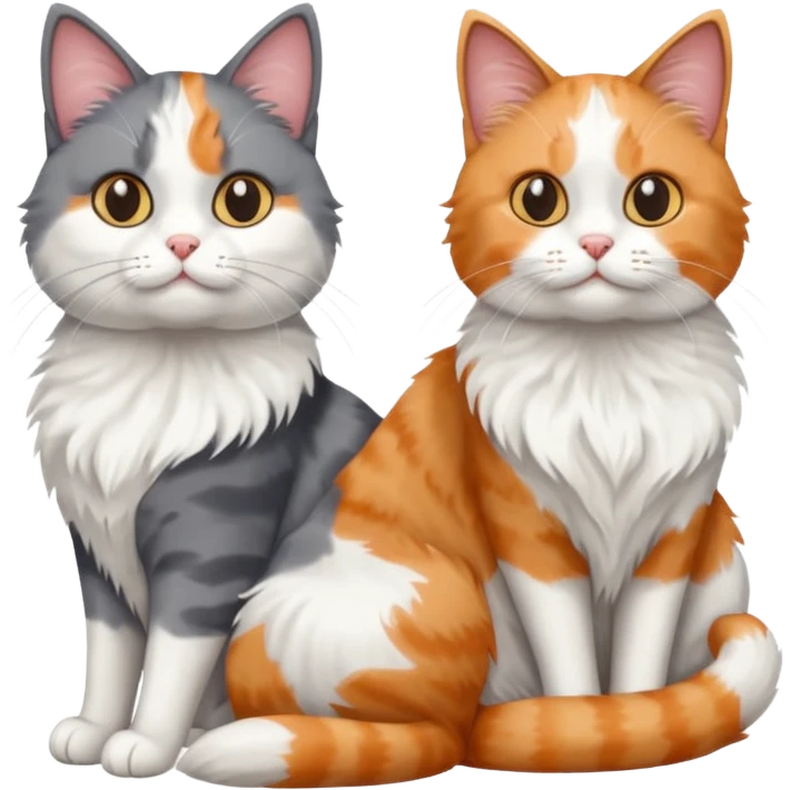 a fluffy grey and white cat sitting with 2 other cats emoji