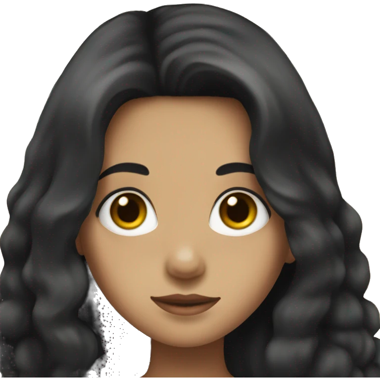 A girl with long black hair, slightly curly hair and big eyes emoji