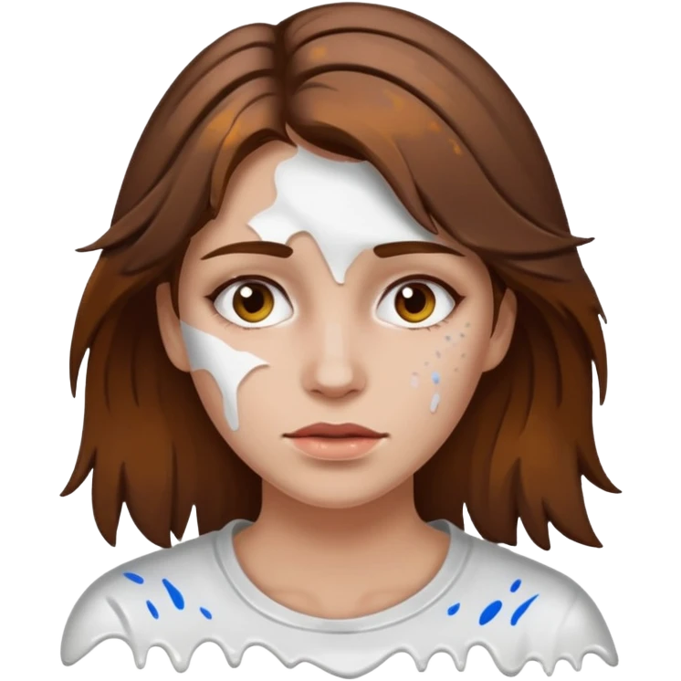 Brown hair woman, splashed white on face emoji