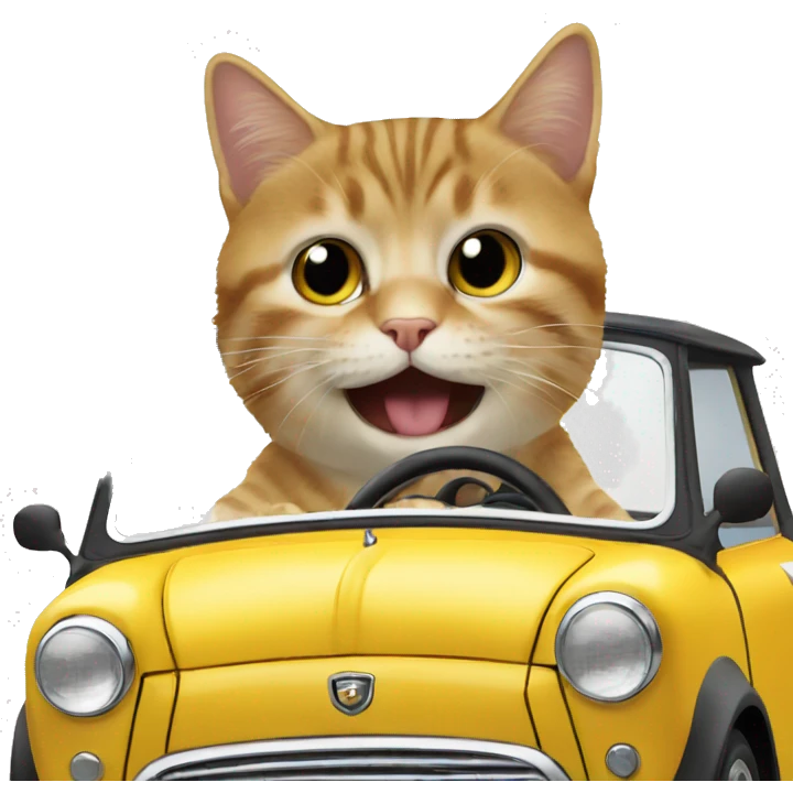 cat driving an Austin mini emoji