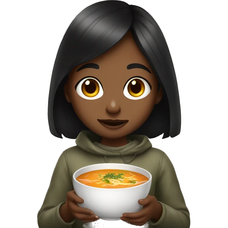 black haired girl portrait eating some soup emoji