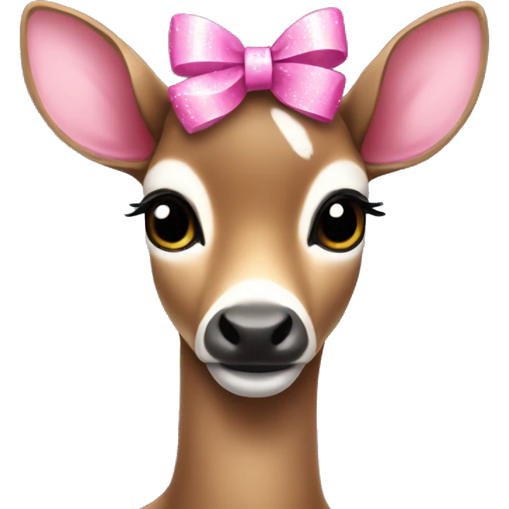 Doe with pink bow and sparkles around emoji