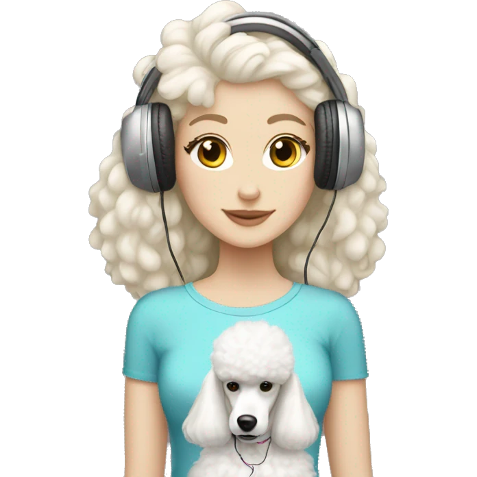 white girl with headphones and white poodle emoji