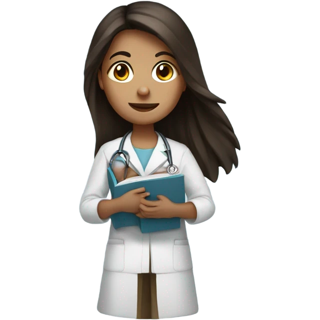 Nursing student with dark brown long hair and a book in her hand  emoji