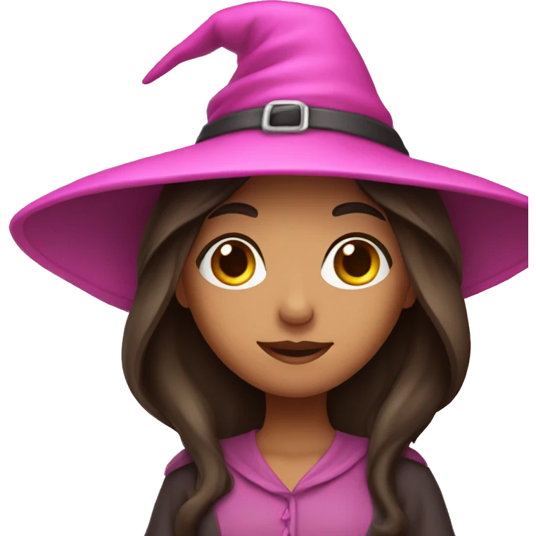 Brunette girl wearing pink witch hat emoji