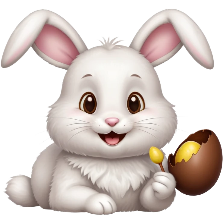 Cute Easter bunny happily eating a chocolate egg emoji