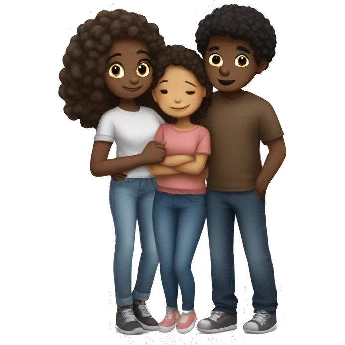  one brownskin girl one lightskin girl and a darkskin boy hugging emoji
