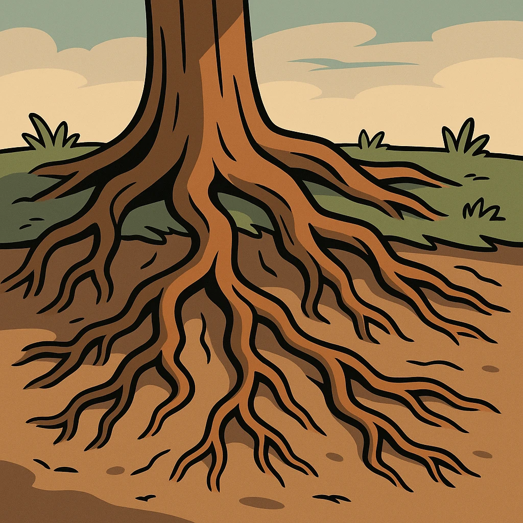 tree roots, stylized cartoon, bold lines, simplified shapes emoji