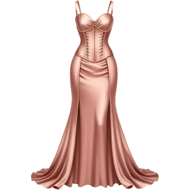 Realistic rose gold silk maxi dress isolated with a tight corset. No person, just a dress emoji