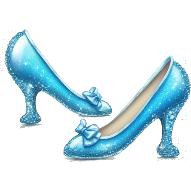 Cinderella Blue Glass slippers with glitters and crystals and cute little gliitery glass bow emoji