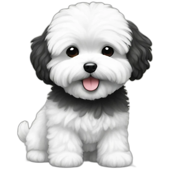 Maltipoo, black and white hair, anime style emoji