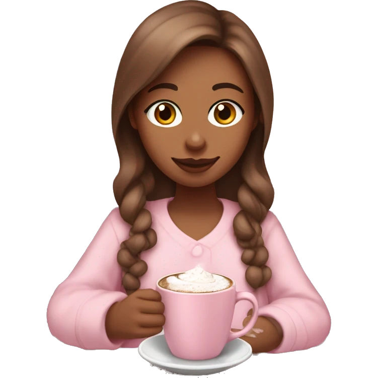 create a brown hair girl with braces in a baby pink night gown and a hot chocolate in her hand  emoji