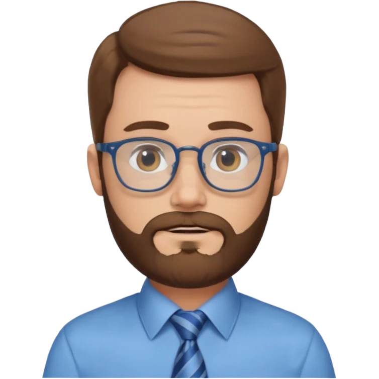 white-man-businessman-with-beard, brown hair, glasses, blue shirt, tie emoji