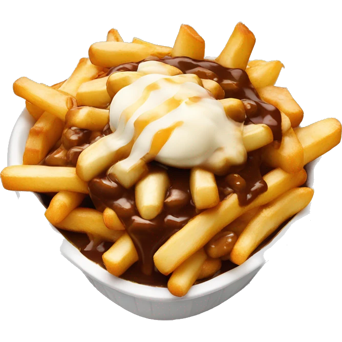 “Quebec poutine with crispy fries, melted white cheese curds, and rich brown gravy.” emoji