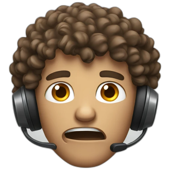 very angry curly brown short hair guy with a headset emoji