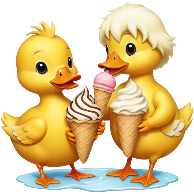 A duck and a duckling are eating ice cream. emoji