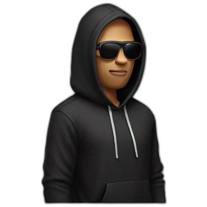 a man in black hoodie with sunglasses on the face emoji