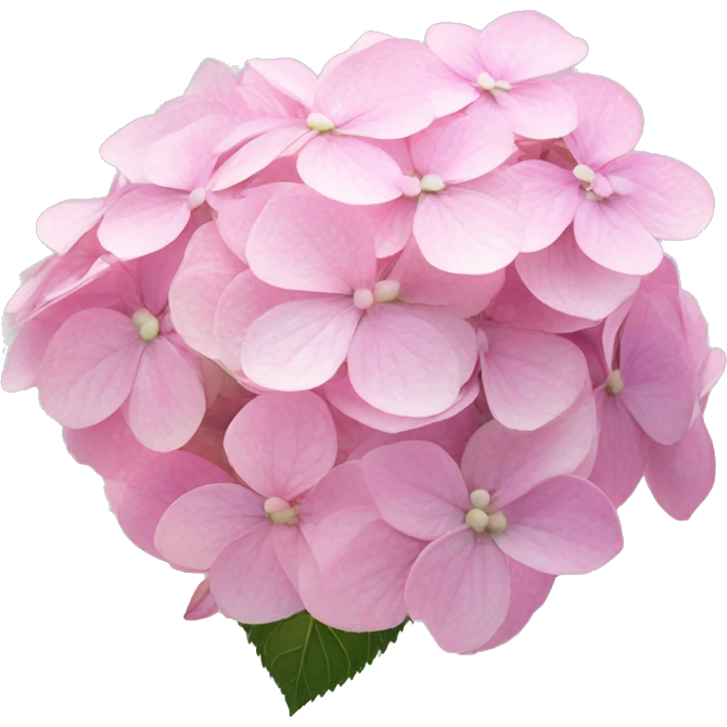 Hydrangea "A cluster of small pastel pink hydrangea blossoms glowing softly, with a gentle shimmer highlighting each petal and a magical light aura." emoji