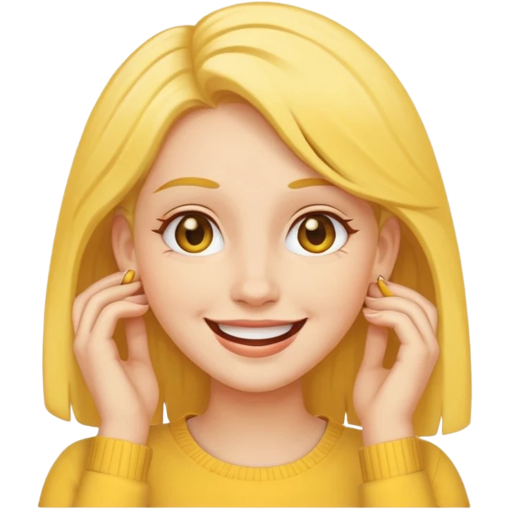 yellow face tucking her hairs behind her ear in flattery cuz a guy said she’s cute emoji