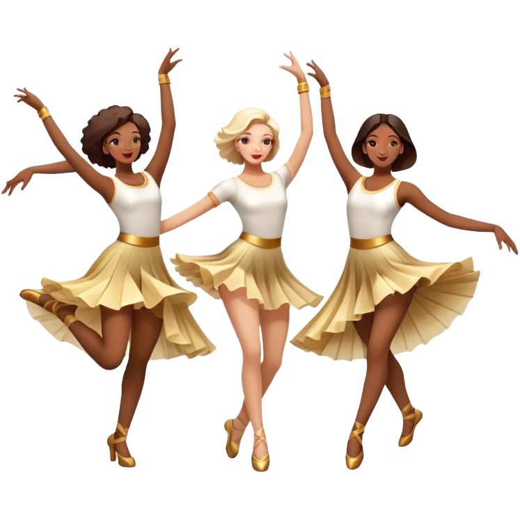 Icon for Contemporary Dance: a synchronized group dance performance with dancers in modern outfits, performing on stage with bright spotlighting and energetic movement. The icon should capture the dynamic and vibrant nature of contemporary dance. Transparent background. emoji