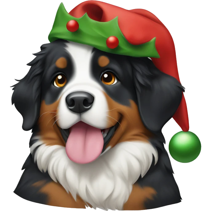 Bernese mountain dog puppy with Christmas hat on emoji