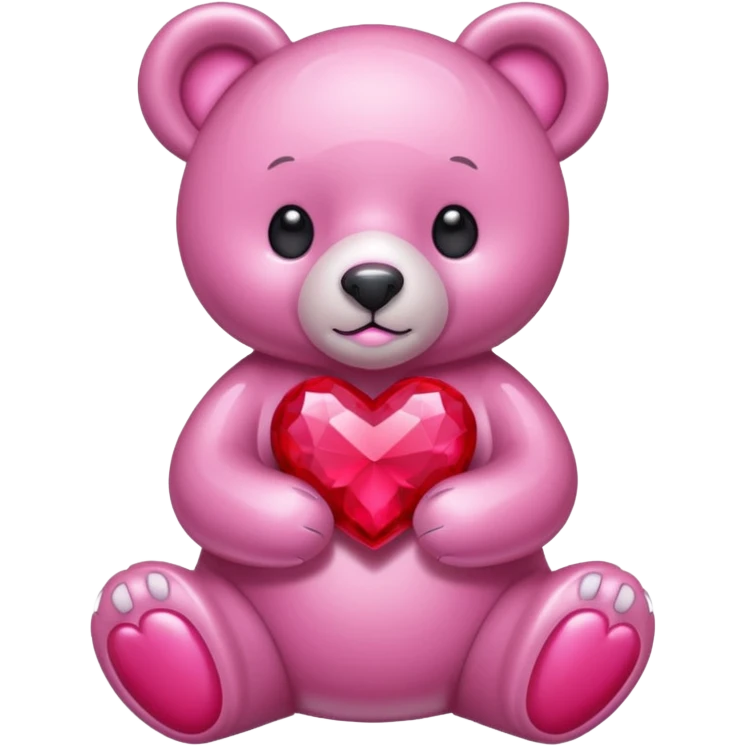 pink crystal bear holding a red heart emoji