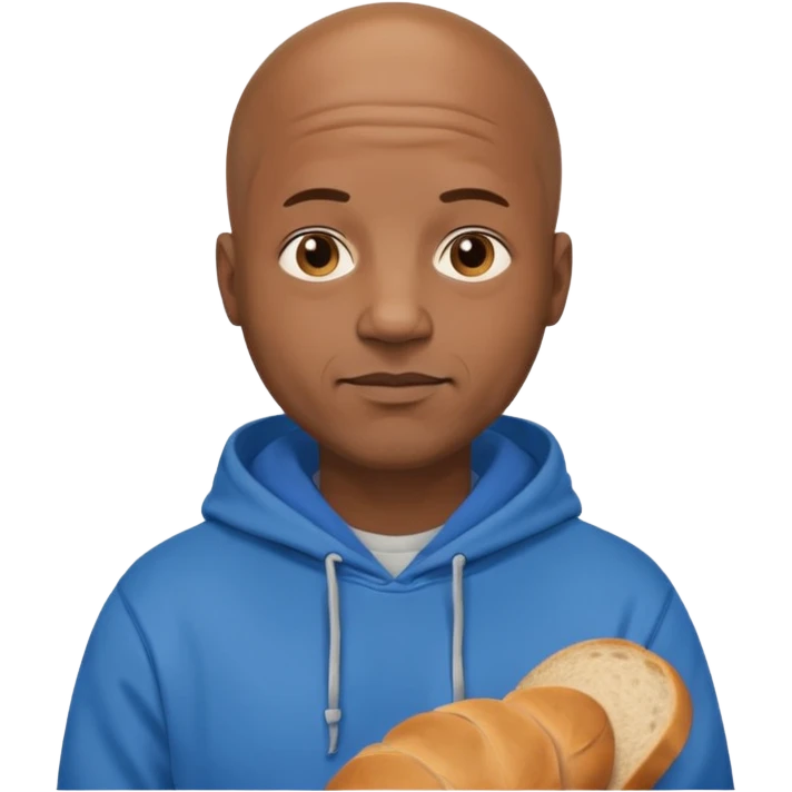 Bald black guy 40 years old with blue hoodie and and bread emoji emoji