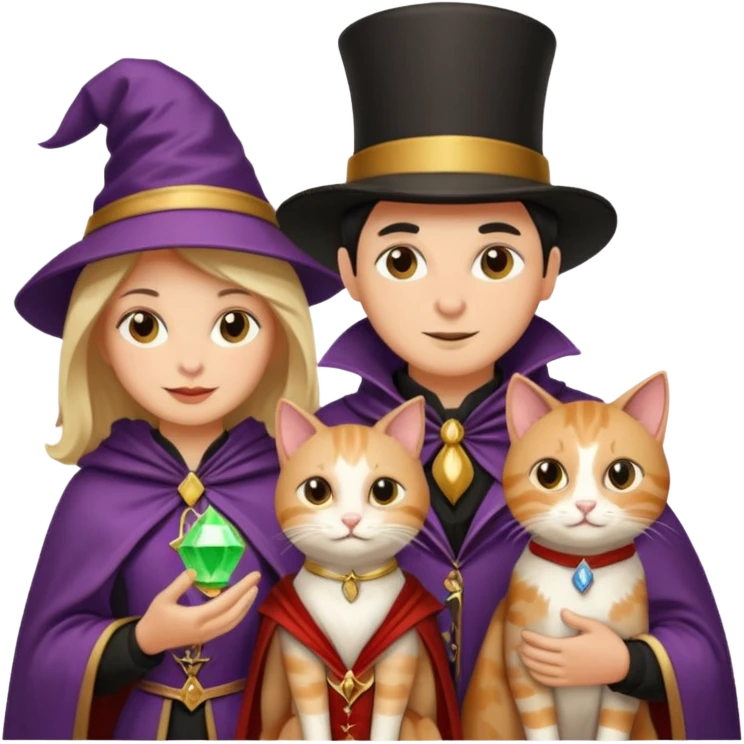 magician couple and their pet cat emoji