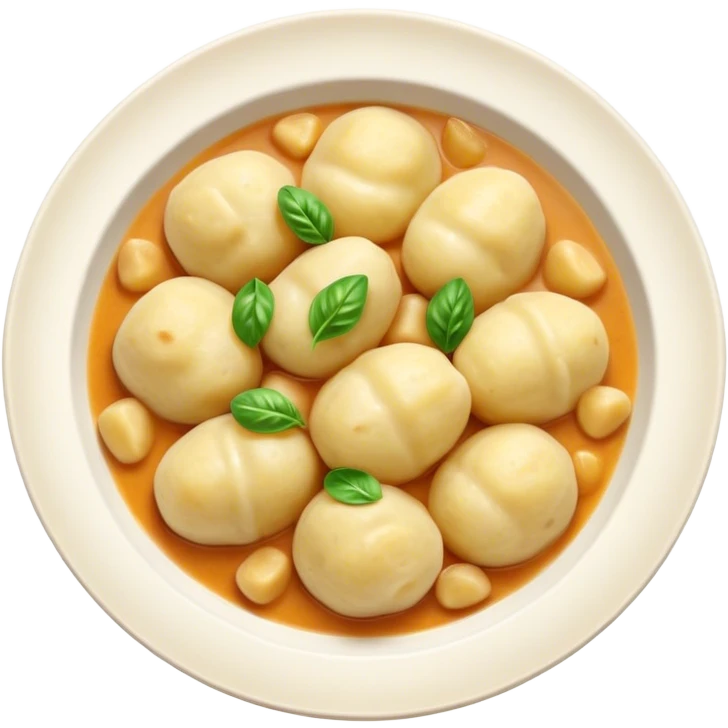 Cinematic Realistic Gnocchi Dish Emoji, showcasing tender potato dumplings in a light sauce rendered with soft textures and inviting, natural lighting. emoji