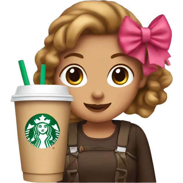 Create a girly emoji with a bow and Starbucks. emoji