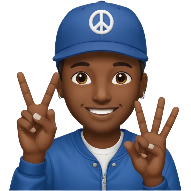 Hiphopper with baseball cap doing a peace sign with his fingers emoji