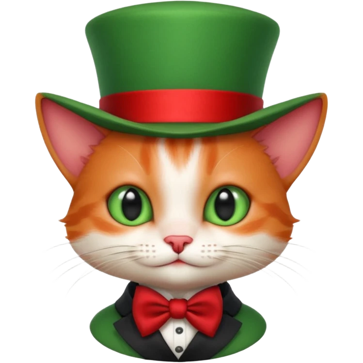 Steampunk:a very cute and adorable green anthropomorphic baby cat with a red top hat emoji