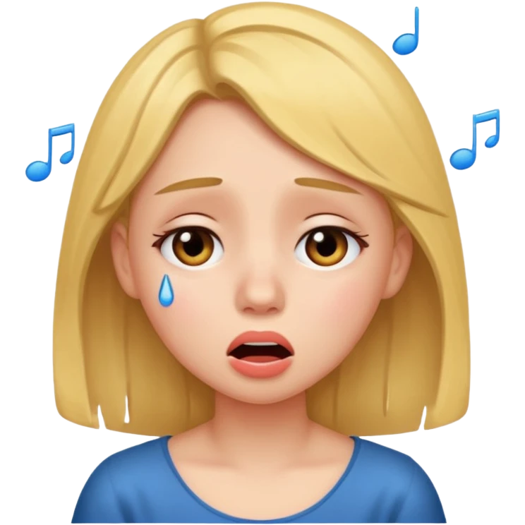 Girl looking sad while singing emoji