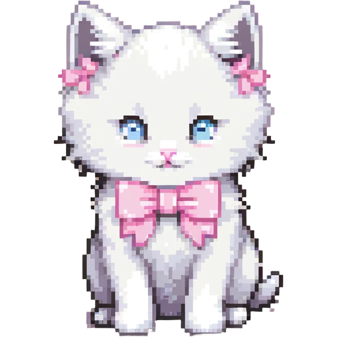 cute fluffy white kitten with a light pink bow emoji