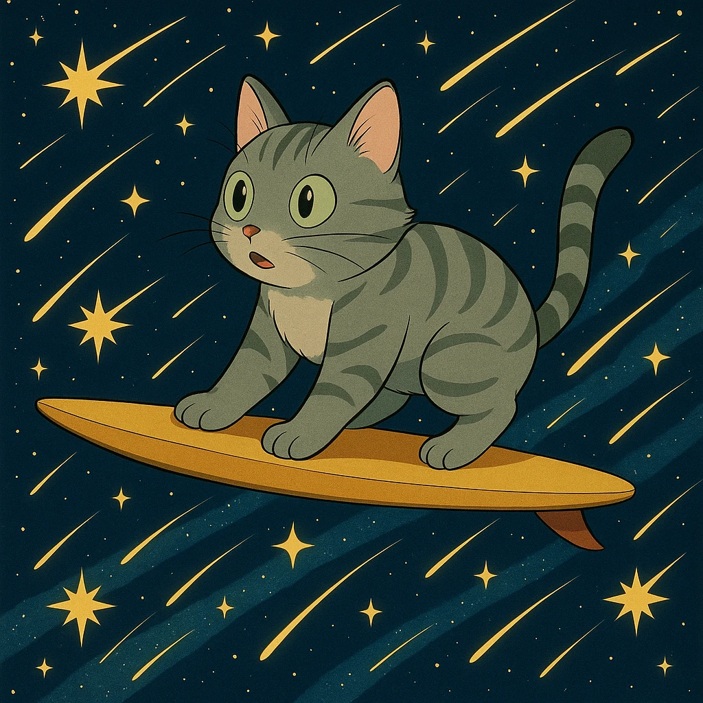 Add shooting stars to the background while keeping the anime style of the image. emoji
