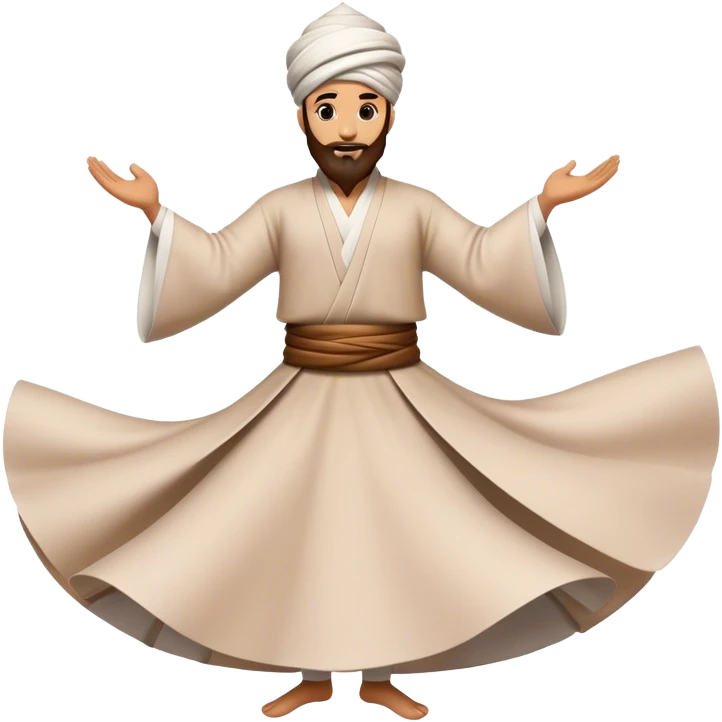 Cinematic Realistic Whirling Dervish Pop Culture Emoji, showcasing a mystical portrayal of traditional Sufi dance rendered with fluid textures and dynamic, spiritual lighting. emoji